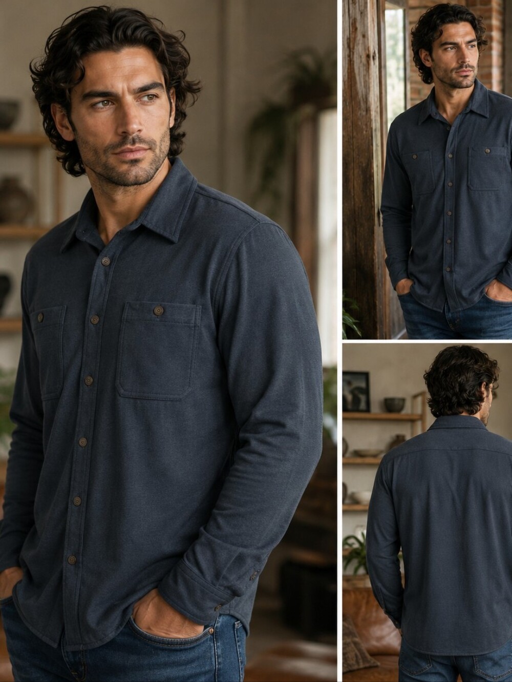 Jachs Navy Button-Front Long-Sleeve Shirt